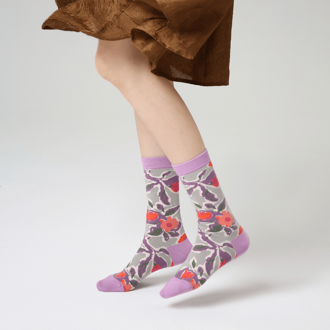 Renaissance Socks Crew Socks Women's Purple Floral Crew Socks