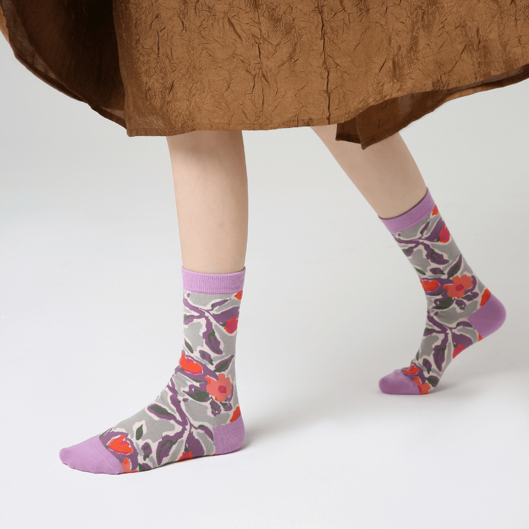 Renaissance Socks Crew Socks Women's Purple Floral Crew Socks