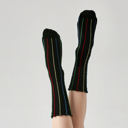 Renaissance Socks Crew Socks Women's Vintage Crew Socks - Black Striped