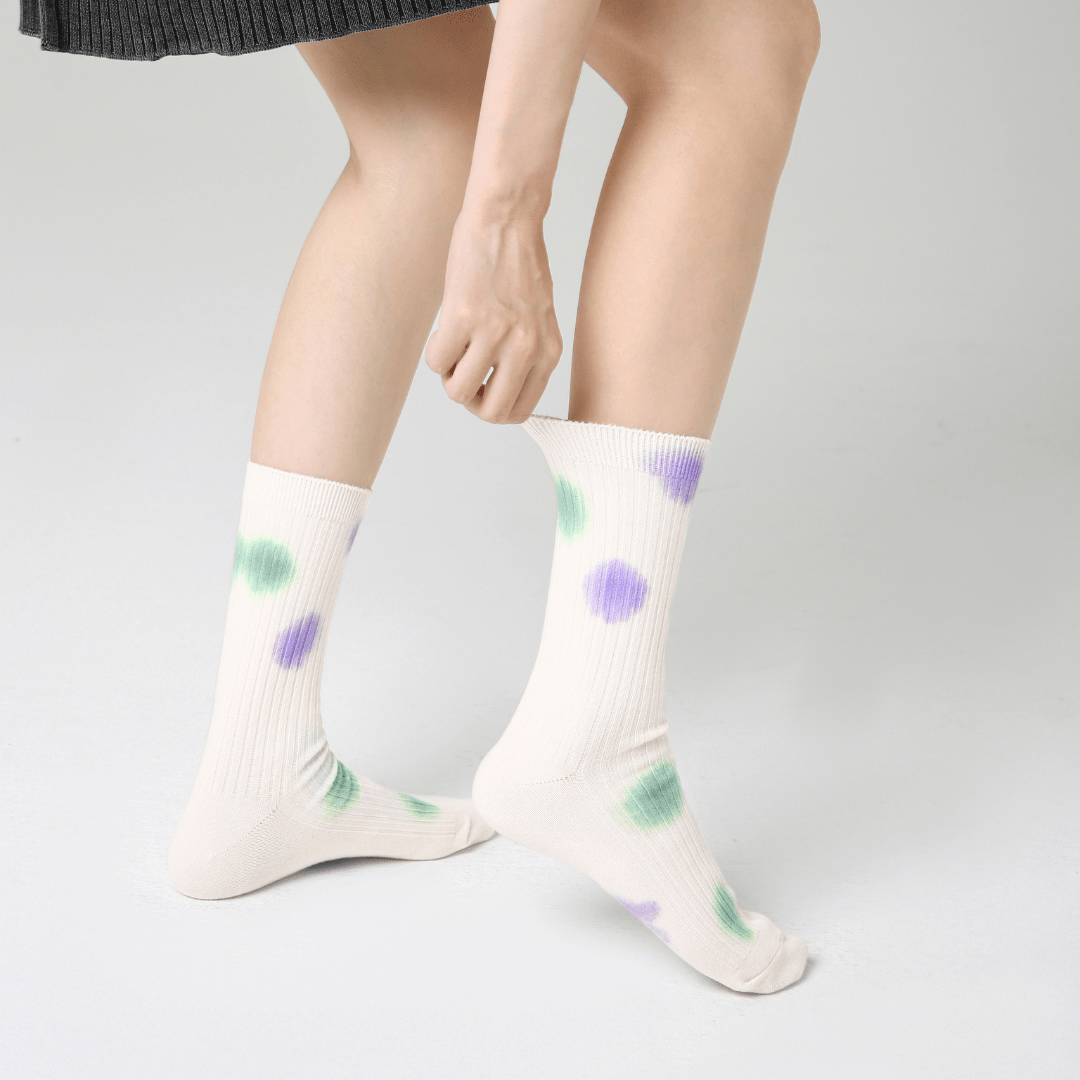 Renaissance Socks Crew Socks Women's White Dotted Crew Socks