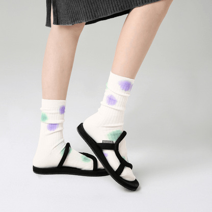 Renaissance Socks Crew Socks Women's White Dotted Crew Socks