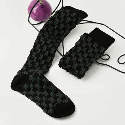 Renaissance Socks Knee-high Socks 35-39 Women's Black Grid Knee High Socks