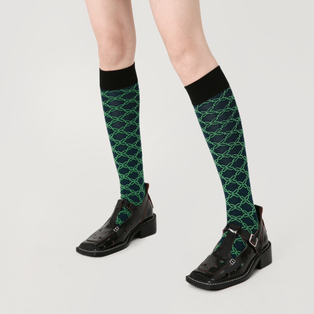 Renaissance Socks Knee-high Socks 4-10 Women's Vintage Grid Knee High Socks